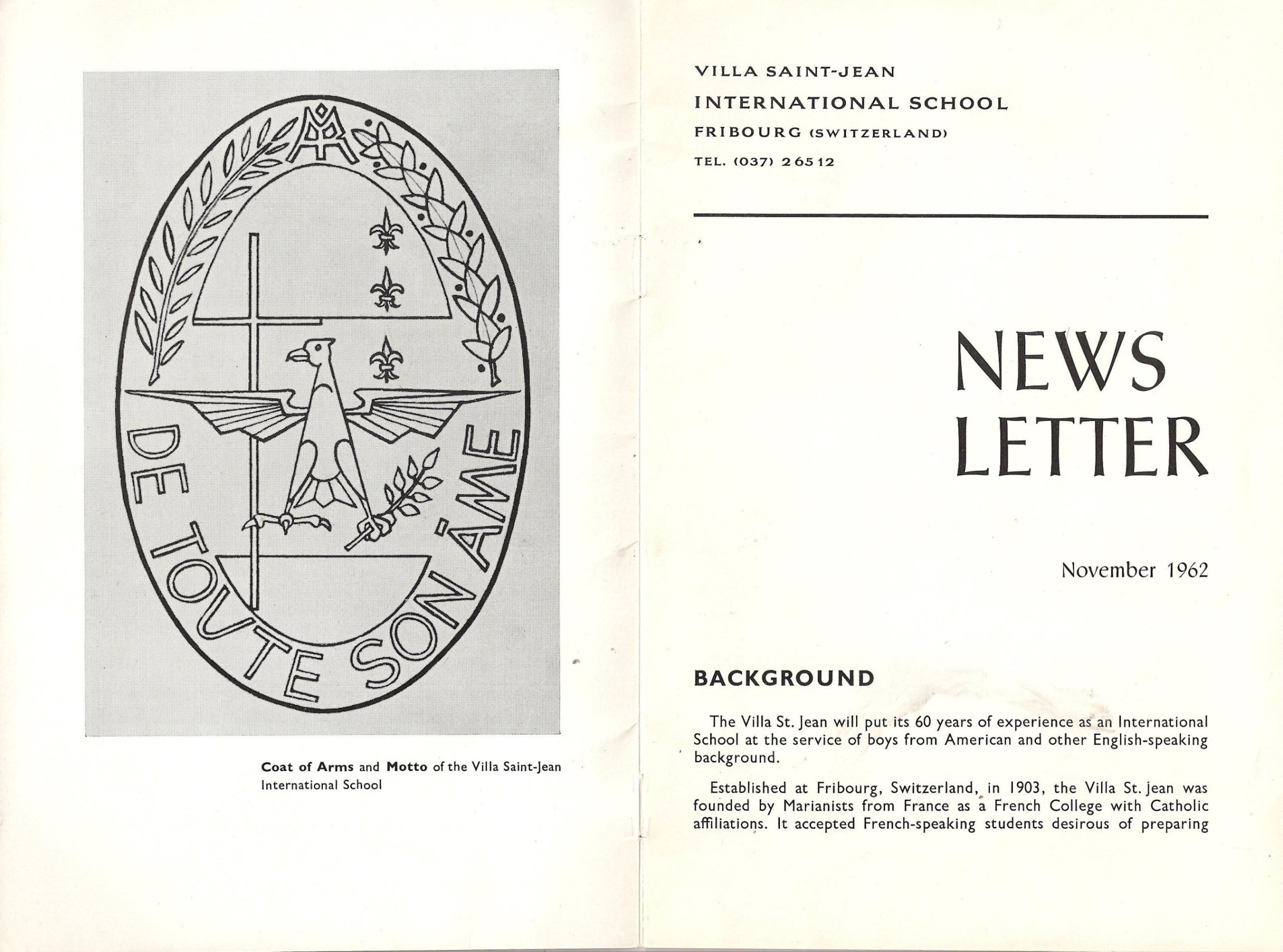 Image: Pages 1 and 2 of Villa Saint Jean November 1962 NEWSLETTER