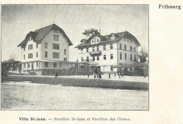  PHOTO  Villa St-Jean Fribourg, Pavillon St-Jean et Pavillon des Ormes, circulée 1906