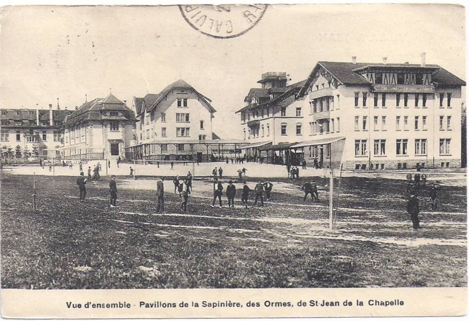  PHOTO  Villa Saint-Jean Fribourg - Vue d'ensemble - Pavillons des la Sapinière , des Ormes , de St Jean , de la Chapelle 1910