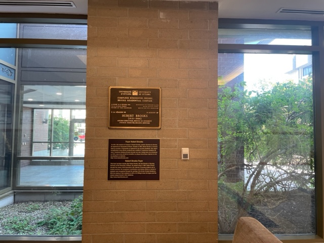 Photo of both Hubert Brooks plaques looking outside 