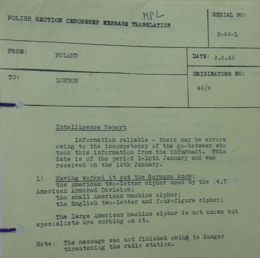 Intelligence  Report of Informant Discovering a CIPHER Code Breach  Early 1945 pt1 