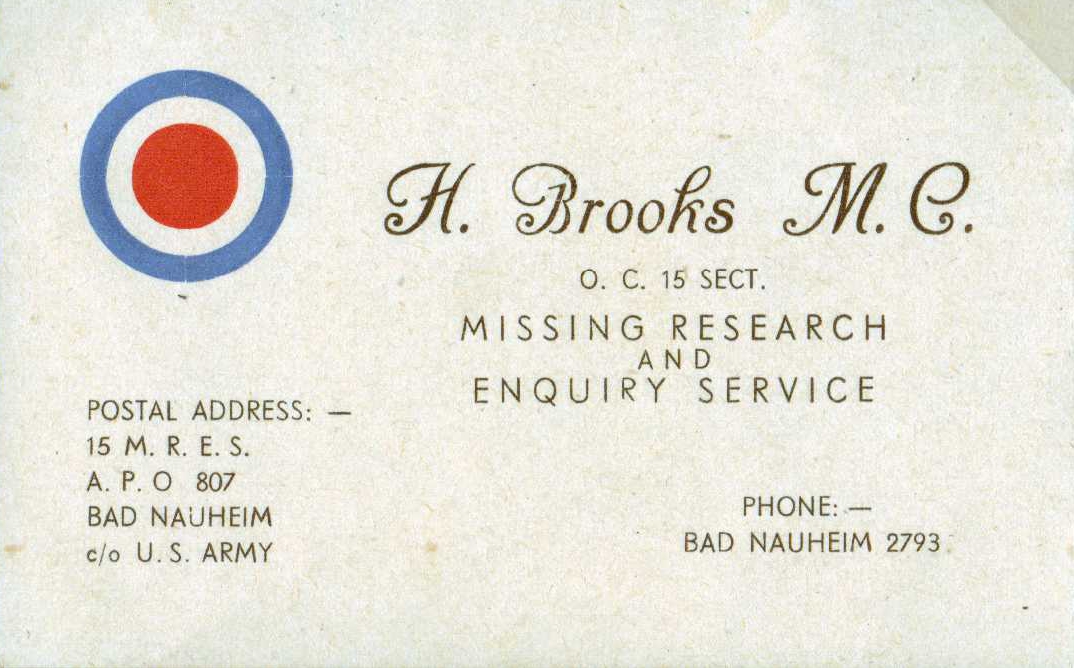 IMAGE: Hubert Brooks Business Card while with 15 MRES in Bad Nauheim Germany 
