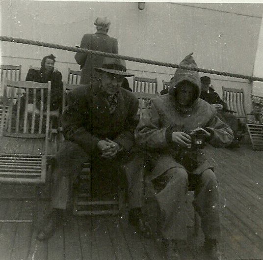 Photo: Irving Taylor and Pat Guzzo Aboard The Queen Elizabeth Enroute to Southhampton, UK
