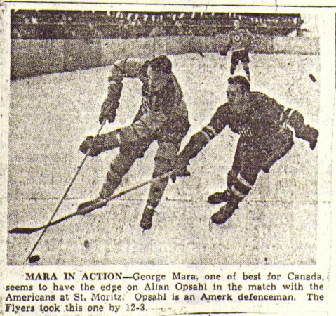 Image: Ottawa Citizen Newspaper Hockey Photo George Mara playing against USA 1948 Olympics