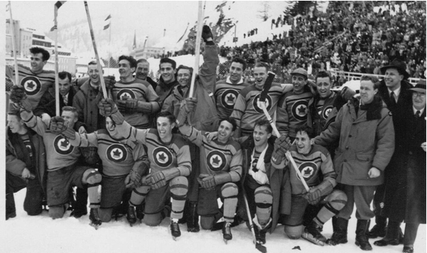 Photo: R.C.A.F. Flyers Hockey Team Celebrate Olympic Hockey Gold Medal 2
