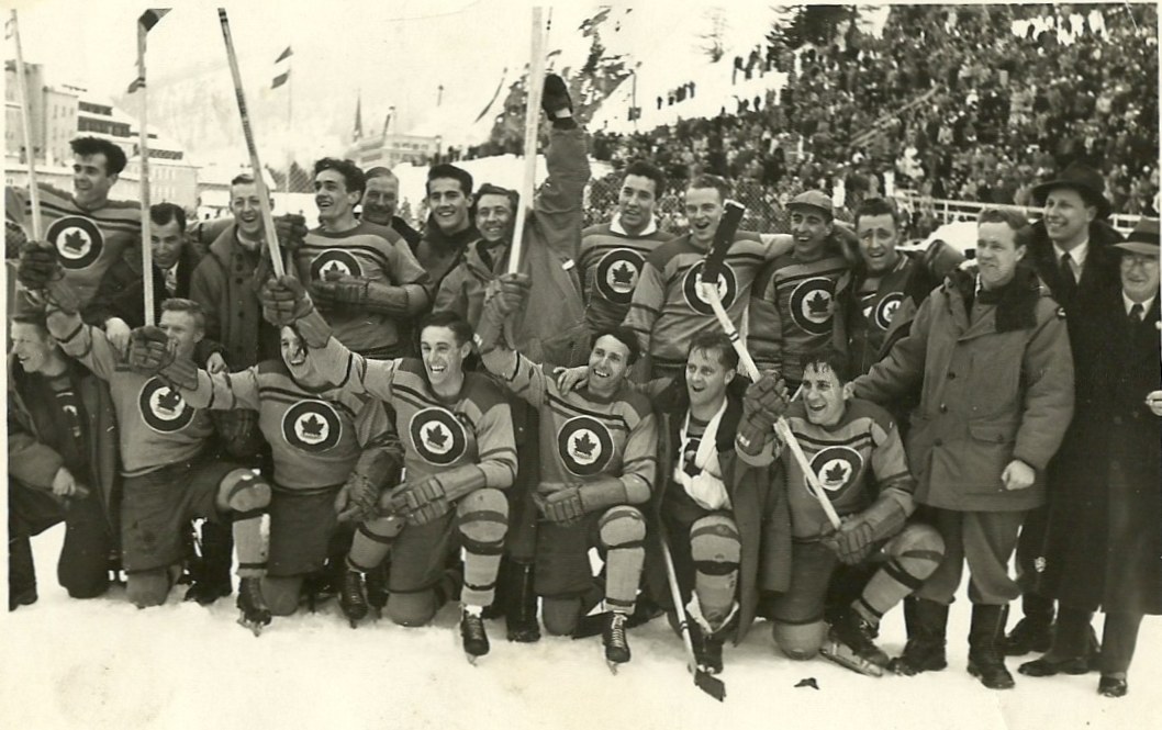 Photo: R.C.A.F. Flyers Hockey Team Celebrate Olympic Hockey Gold Medal 4