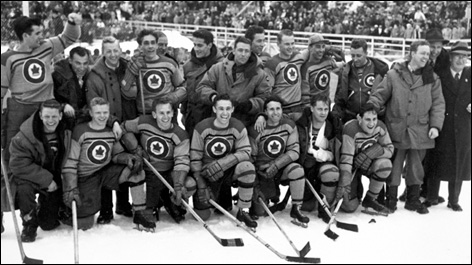 Photo: R.C.A.F. Flyers Hockey Team Celebrate Olympic Hockey Gold Medal 3_1